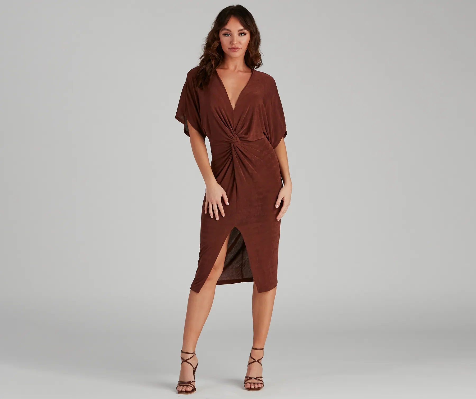 Classy Evening V-Neck Knotted Midi Dress