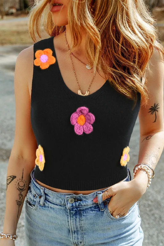 Flower Scoop Neck Knit Vest