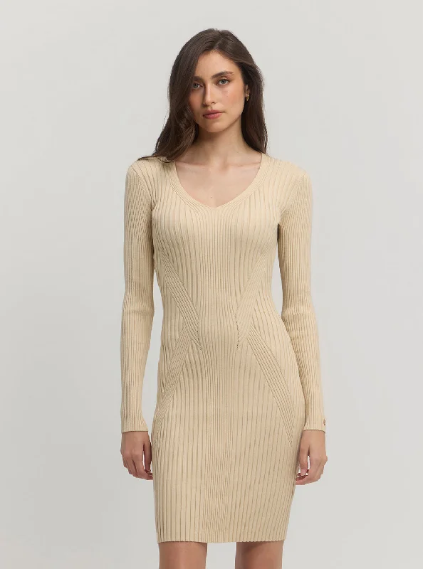 Beige Isabella Knit Midi Dress