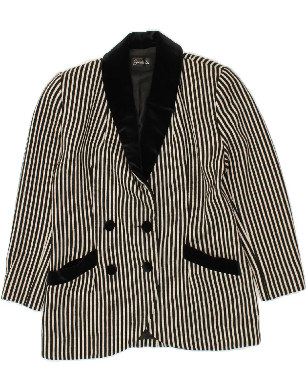 VINTAGE Womens Double Breasted Blazer Jacket EU 38 Medium Black Striped