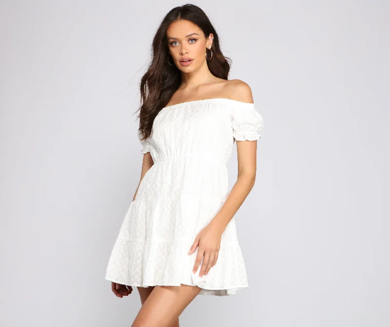 Off The Shoulder Eyelet Skater Dress