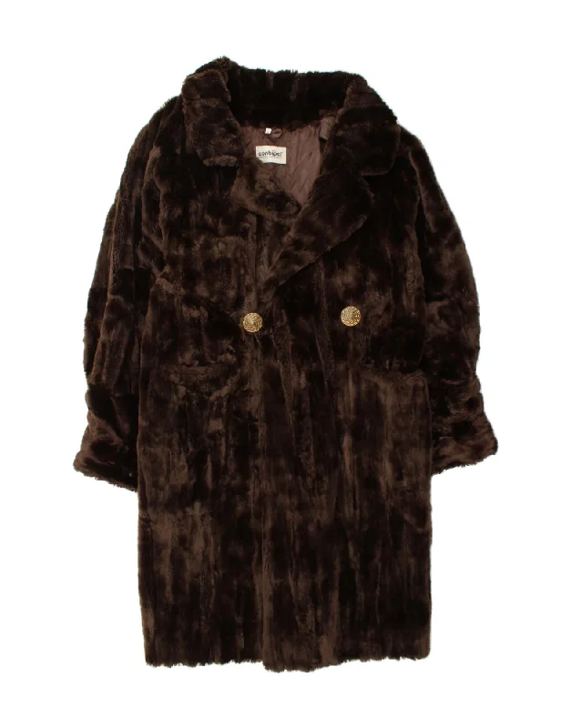 CONBIPEL Womens Oversized Faux Fur Overcoat UK 10 Small Brown Acrylic