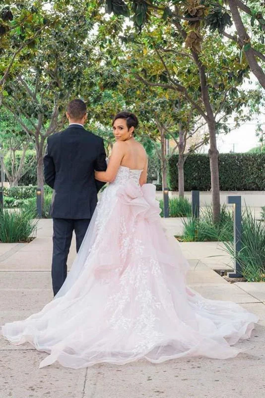 Gorgeous Princess Pink Sweetheart Court Train Wedding Dress