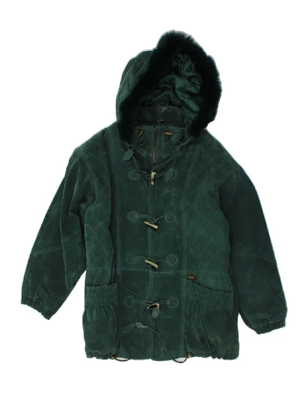 VINTAGE Womens Hooded Duffle Coat UK 16 Large Green