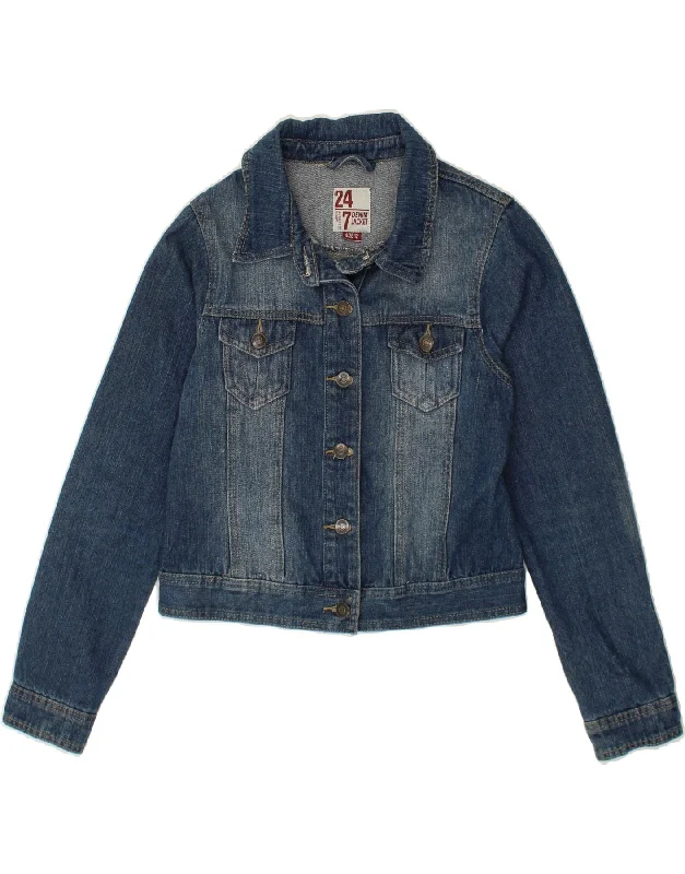 24-7 DENIM Womens Crop Denim Jacket UK 12 Medium Blue Cotton