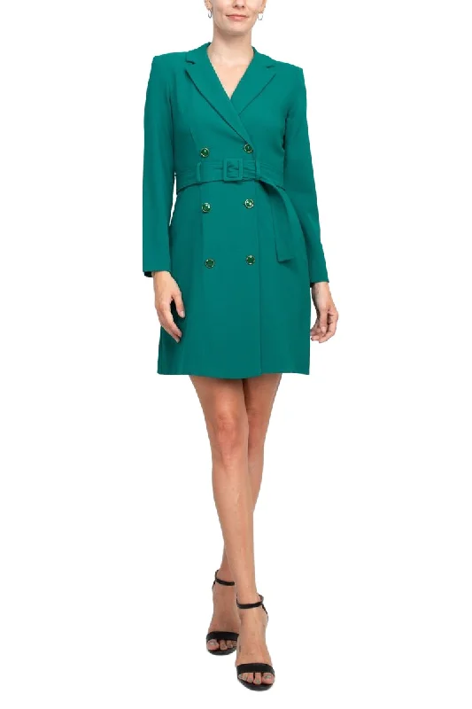 Notched Lapel Collar Long Sleeve Double Breasted Belted Blazer Dress