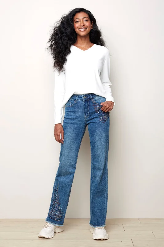 Charlie B Embroidered Wide Leg Jeans C5371-156 Medium-Blue