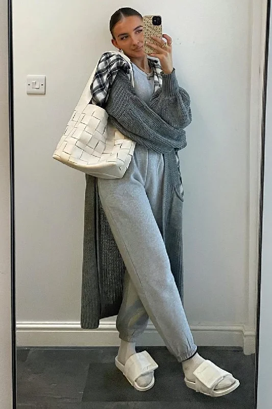 Grey Balloon Sleeve Maxi Knit Cardigan - Imara