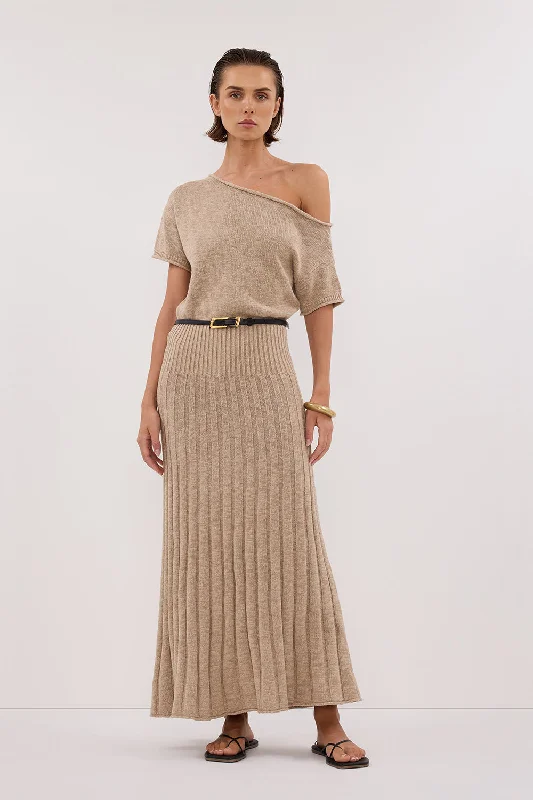 RICK NATURAL ASYM KNIT MIDI DRESS