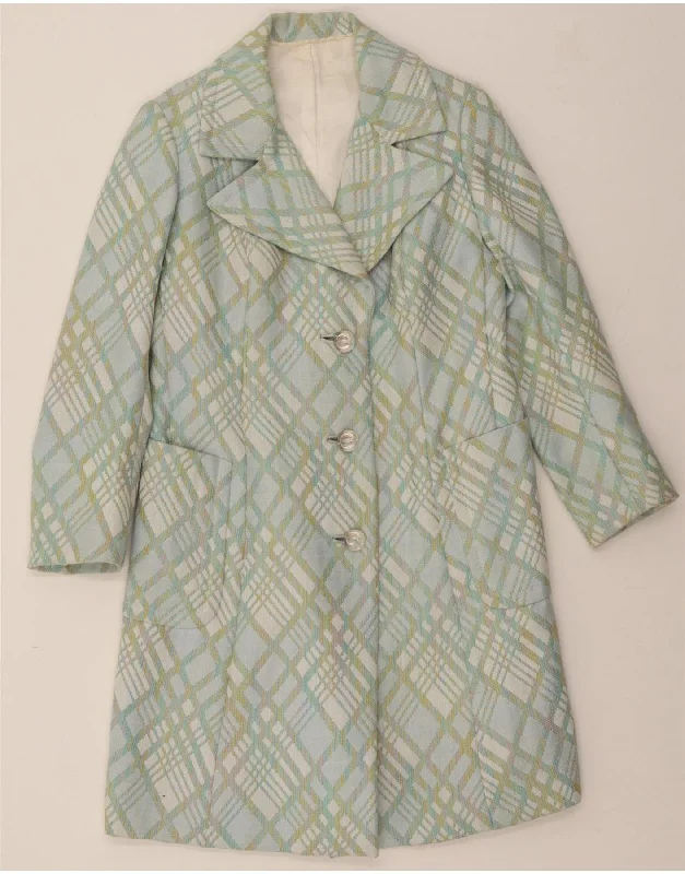 VINTAGE Womens Overcoat UK 10 Small Turquoise Check