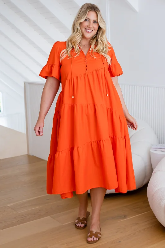 Della Midi Dress Sunset Orange