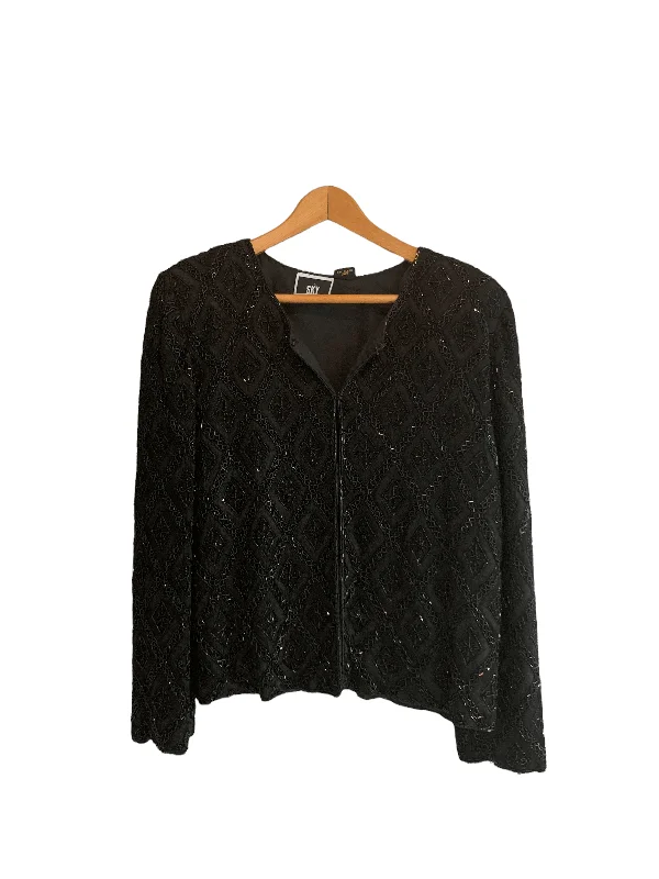 Sky 100% Silk Beaded Jacket Black Size XL