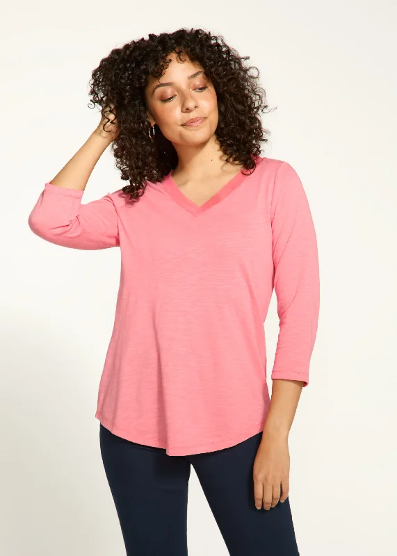 3/4 Sleeve V-Neck Top, Coral