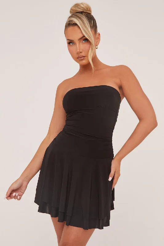 Black Bandeau Ruched Skater Mini Dress - Sifan