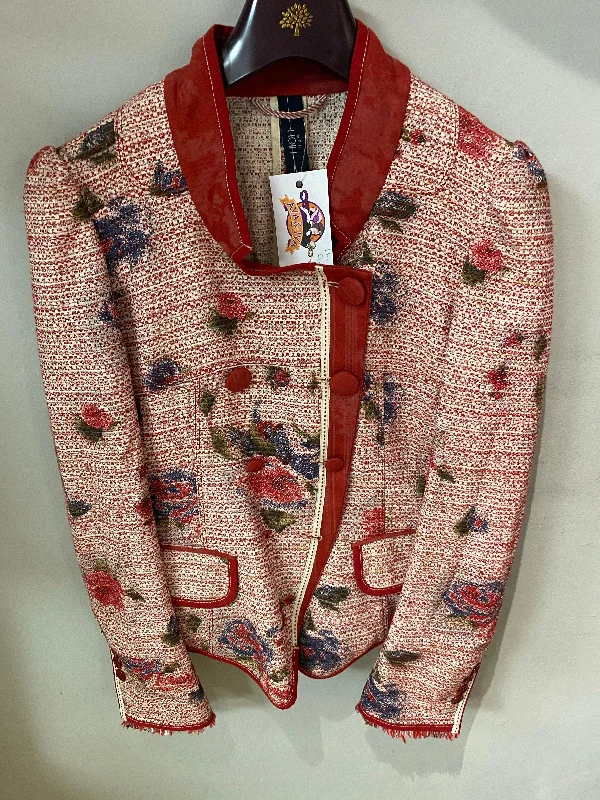 Hi Use Red Cotton jacket with floral pattern & pockets UK size 10