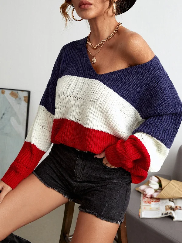 Casual Polka Dot Long Sleeve V Neck Regular Women Sweater