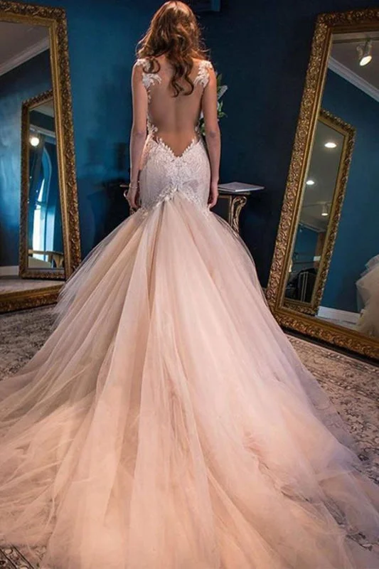 Gorgeous Mermaid Sweetheart Sleeveless Watteau Train Tulle Wedding Dress