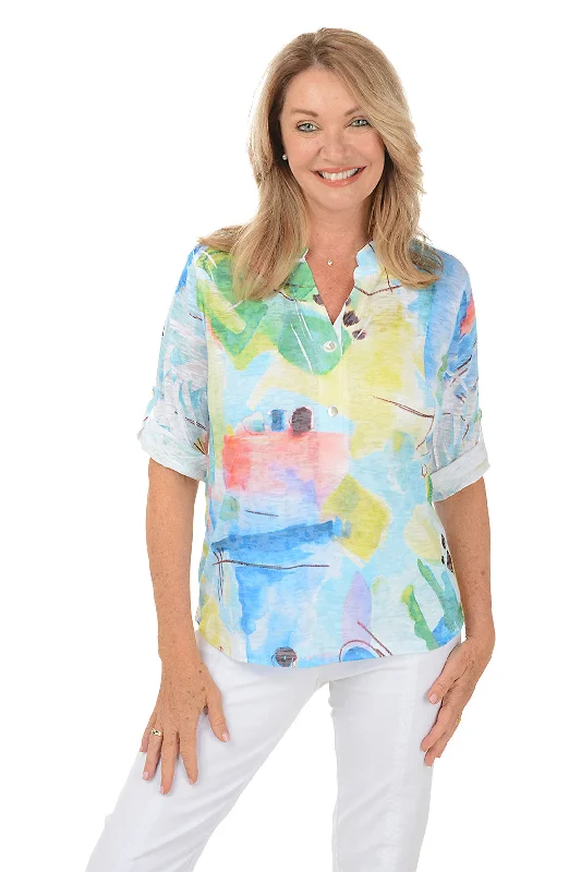 Abstract Waterfront High-Low Knit Top