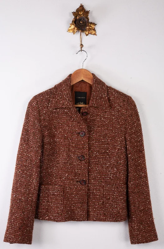 Whistles Single Breasted Jacket Brown Boucle Style Wool Mix UK 10