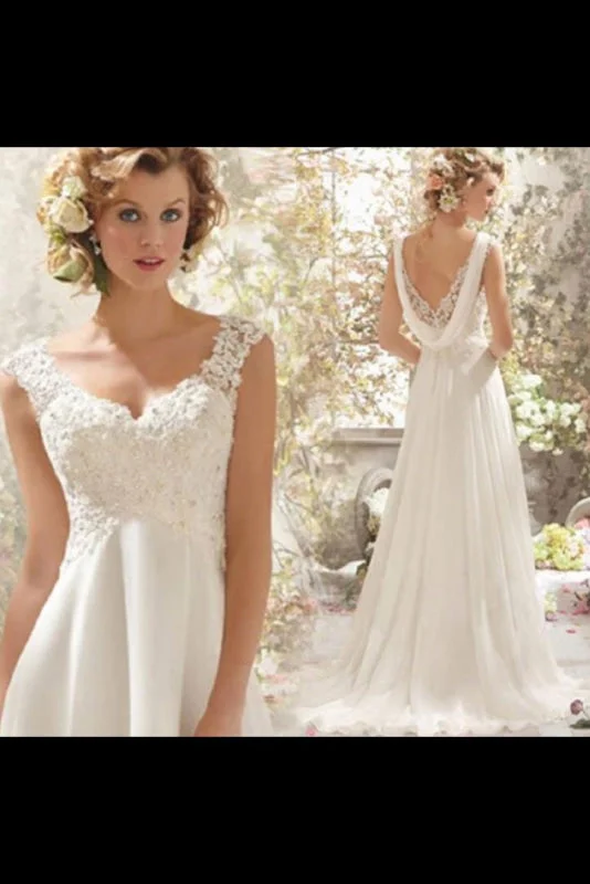 Stunning Empire Waist V-neck Backless A-line Wedding Dress