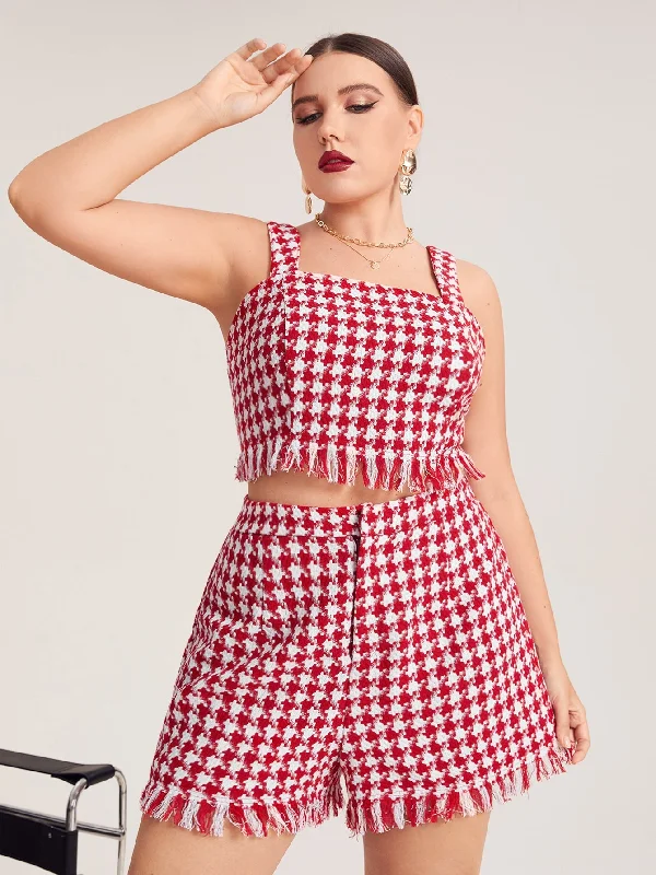 Houndstooth Zipper Sleeveless Straps Plus Size Co-Ords