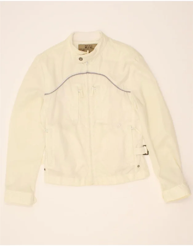 RIFLE Womens Bomber Jacket UK 14 Medium Off White Rayon