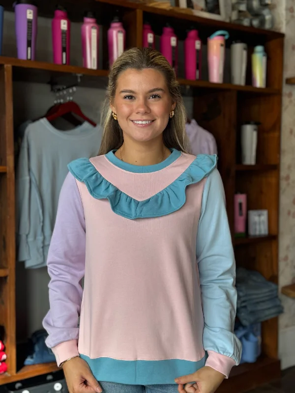 Pink Colorblock Ruffle Sweatshirt