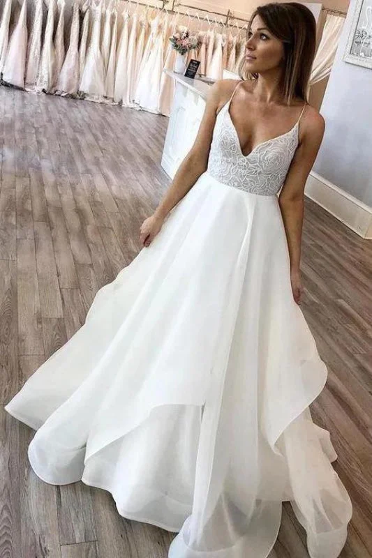 Floor Length Spaghetti Straps Beach Simple Wedding Dress