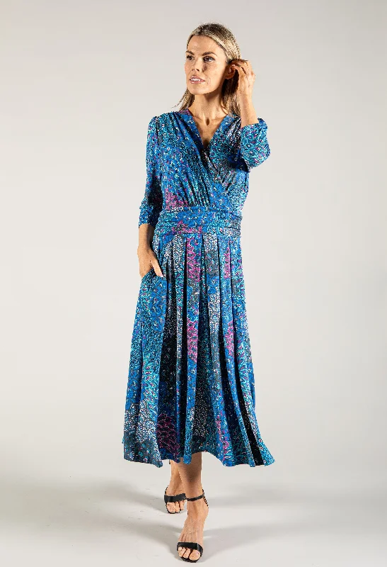 Peacock Print Wrap Bodice Dress