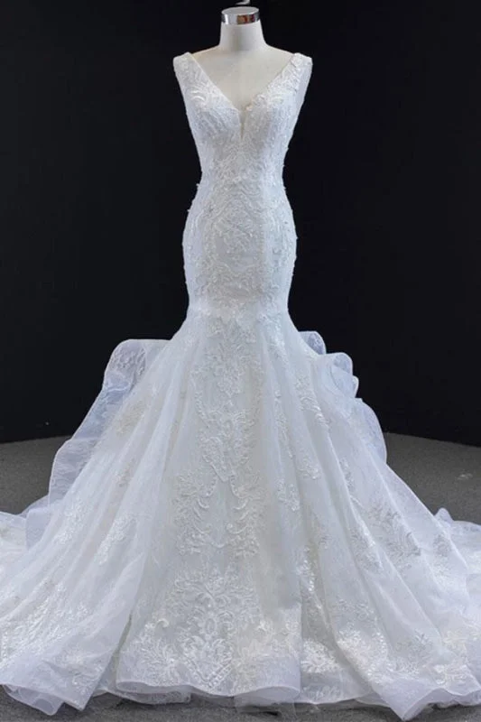 Graceful Lace-up Appliqes Mermaid Wedding Dress