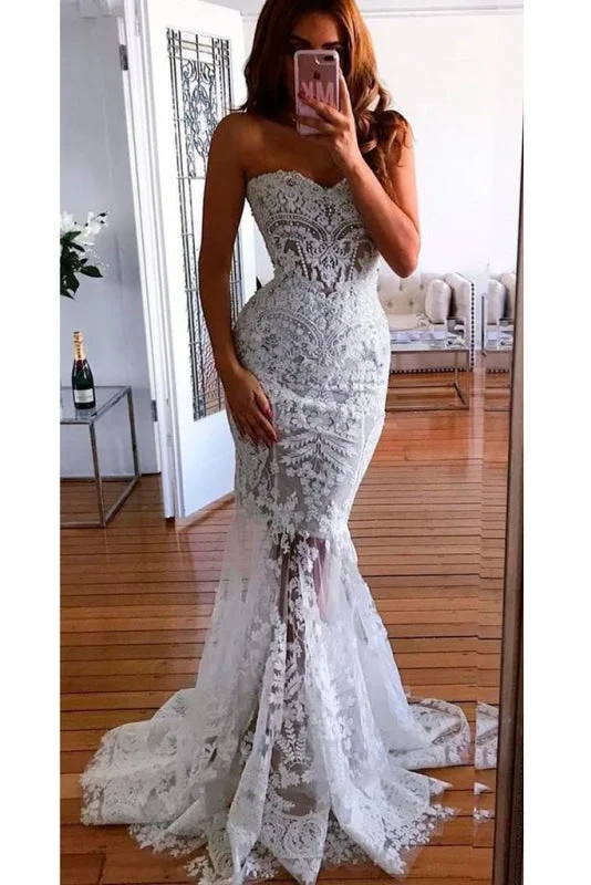 Mermaid Sweetheart Long Lace Appliques Sexy Wedding Dress