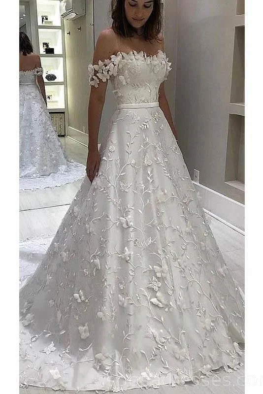 Gorgeous Off the Shoulder Lace White Long Wedding Dress