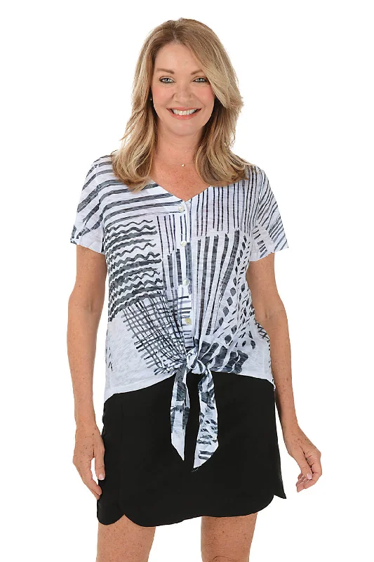 Bold Lines Burnout Button-Front Tee