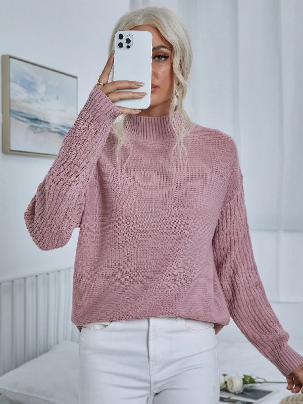 Casual Plain Long Sleeve Stand Collar Regular Women Sweater