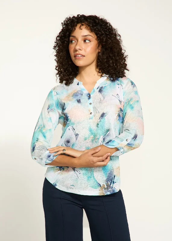 3/4 Sleeve Tab-Up Henley Top, Alani