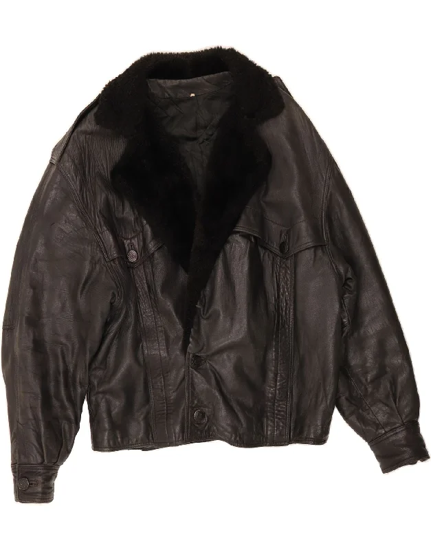 LINEA ESSE Womens Leather Jacket IT 48 XL Black Leather