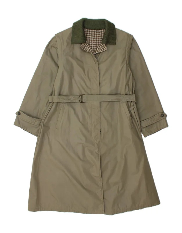 VINTAGE Womens Trench Coat IT 46 Large Khaki Polyester