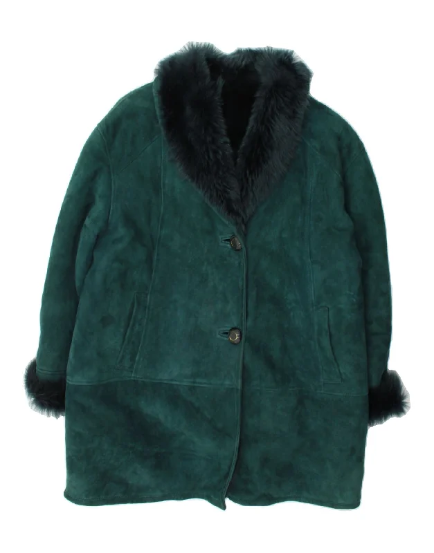 DIBI Womens Loose Fit Shearling Coat IT 46 Large Green Shearling