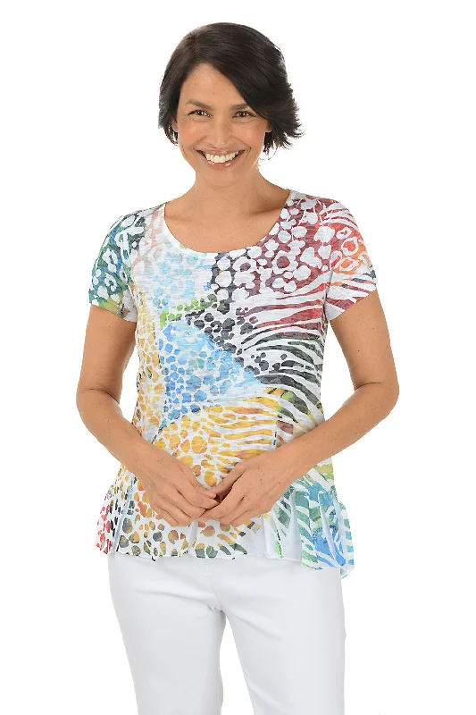 Petite Colorful Safari Burnout Knit Top