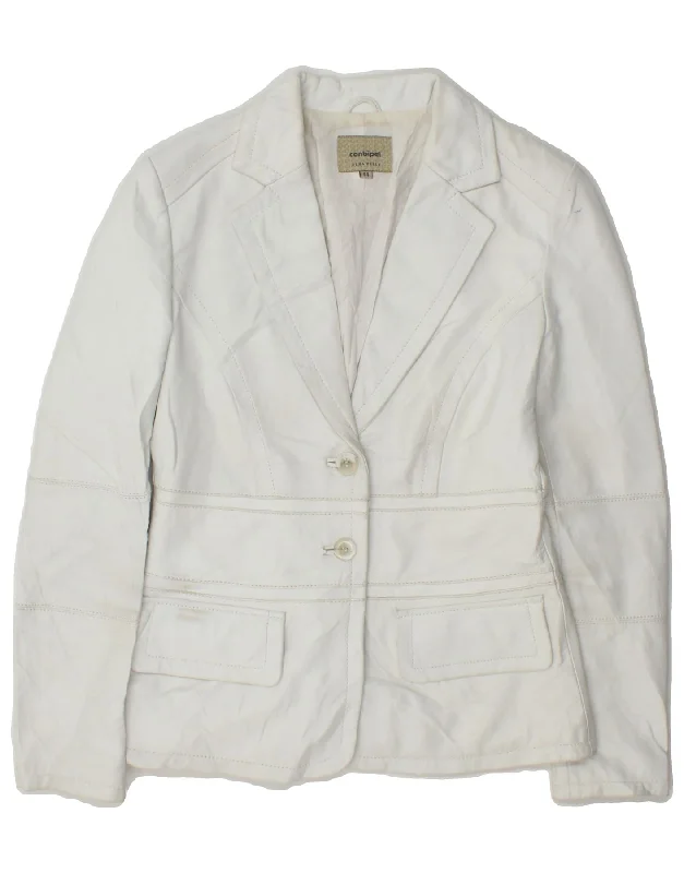 CONBIPEL Womens 2 Button Fleece Blazer Jacket IT 44 Medium White Leather