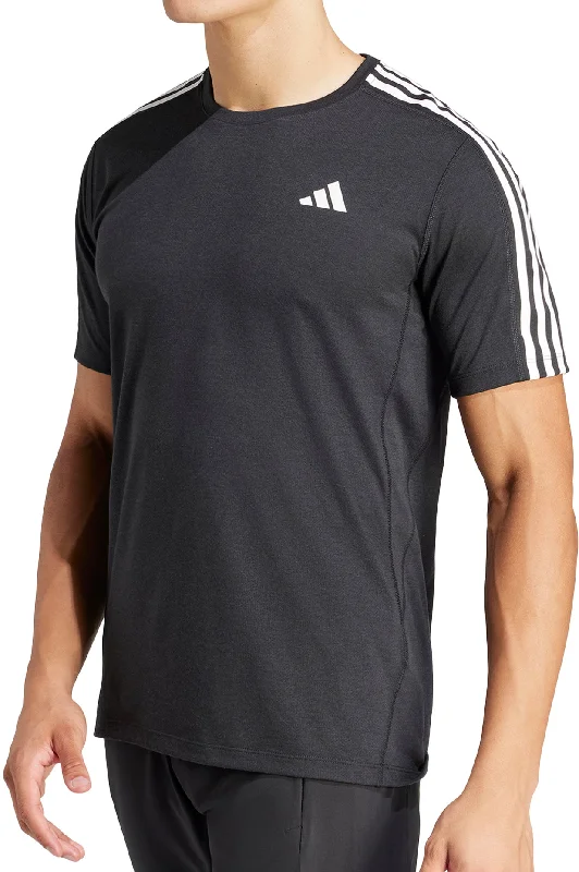 adidas Own The Run 3 Stripes Short Sleeve Mens Running Top - Black